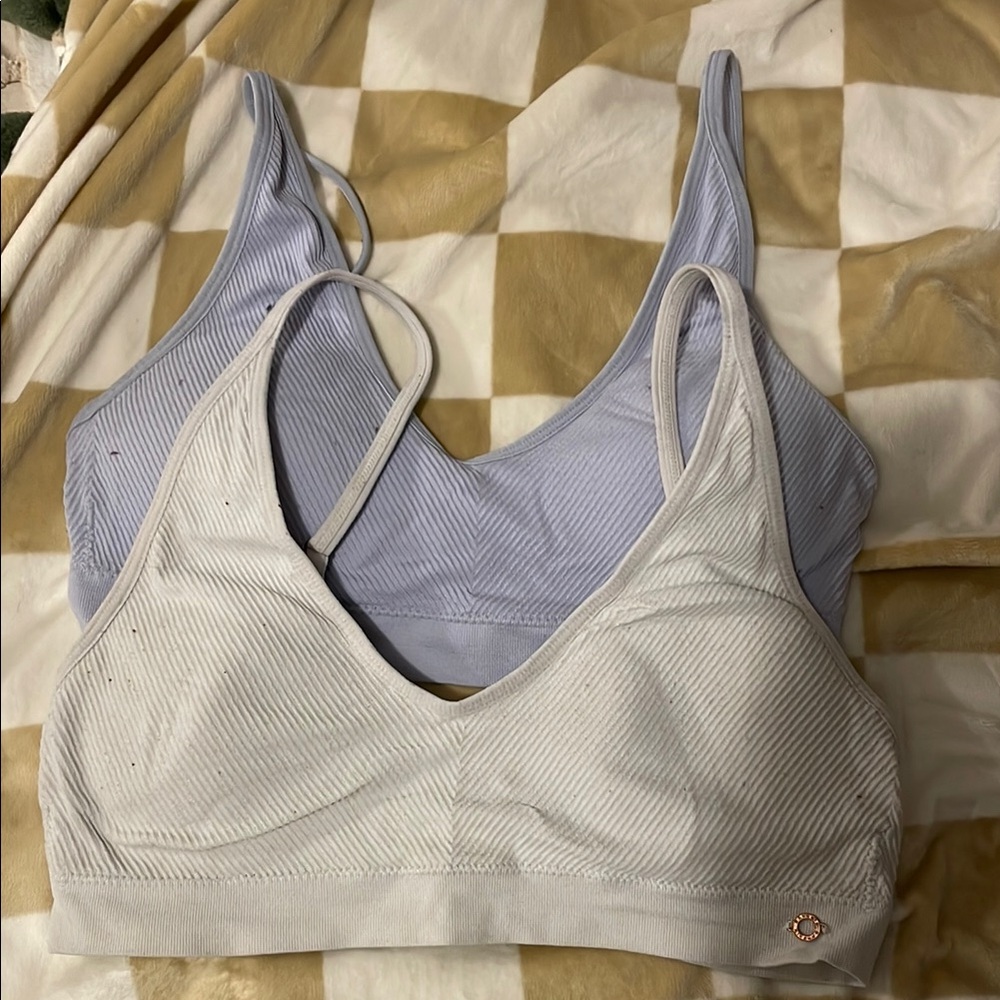 Danskin Blue and Cream Wireless Bras with Wide Straps
